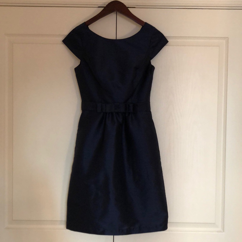 Alfred Sung Cap Sleeve Duponi Navy Blue Dress